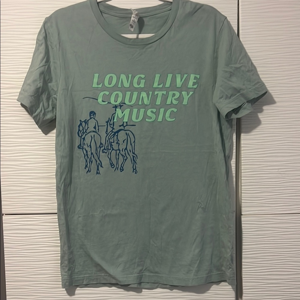 Green Graphic Tee Long Live Country Music Medium bella canvas Charlie southern